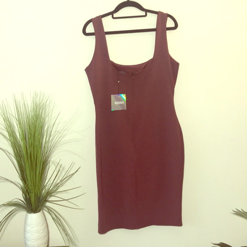Missguided Square neck Side Split Midi Dress - Picture 6 of 8